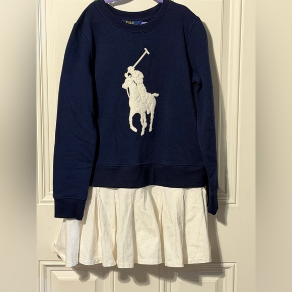 POLO Ralph Lauren Girls' Big Pony Appliqué Fleece Sweatshirt Dress Size L 12/14 - Picture 2 of 7